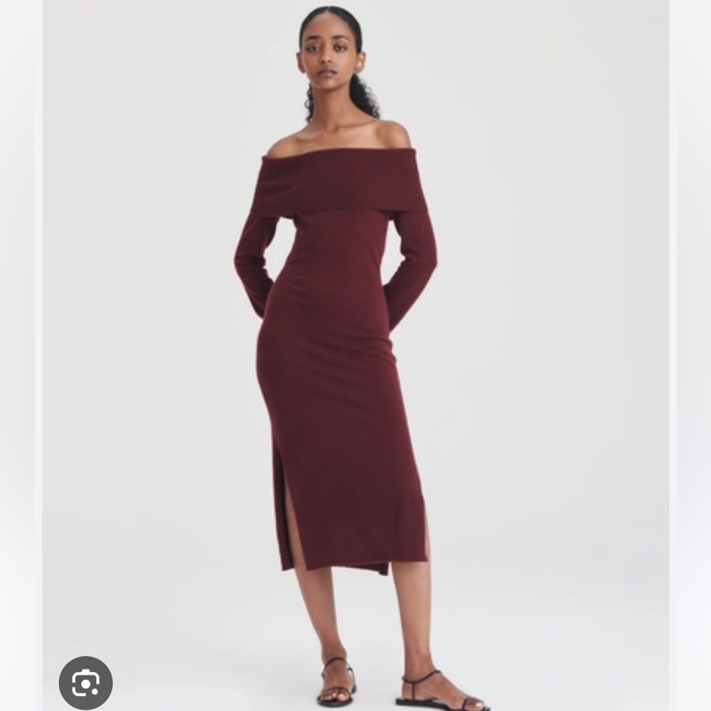 NAADAM Cashmere Off-The-Shoulder Dress in Burgundy